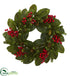 Silk Plants Direct Magnolia Leaf, Berry and Pine Artificial Wreath - Pack of 1