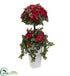 Silk Plants Direct Poinsettia Berry Topiary - Pack of 1