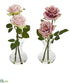 Silk Plants Direct Rose Artificial Arrangement in Glass Vase - Pink Mauve - Pack of 2