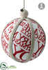 Silk Plants Direct Holiday Printing Linen Ball Ornament - Red Beige - Pack of 6