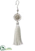 Silk Plants Direct Rhinestone Snowflake Tassel Ornament - White Silver - Pack of 6