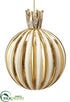 Silk Plants Direct Glass Ball Ornament With Crown - Cream Gold - Pack of 6