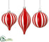 Silk Plants Direct Glass Stripe Ball,  Onion, Finial Ornament - Red Cream - Pack of 2