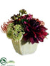 Silk Plants Direct Dahlia, Protea, Sedum - Wine Green - Pack of 6