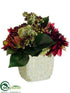 Silk Plants Direct Dahlia, Protea, Sedum - Wine Green - Pack of 4