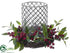 Silk Plants Direct Berry With Glass Candleholder - Red Green - Pack of 2