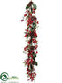 Silk Plants Direct Berry, Pine Cone, Antler, Pine Garland - Red Brown - Pack of 2