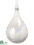 Silk Plants Direct Glass Teardrop Ornament - White - Pack of 6