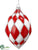 Glass Finial Ornament - Red White - Pack of 6