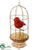 Glass Bird in Birdcage Ornament - Red Gold - Pack of 6