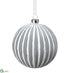 Silk Plants Direct Stripe Glass Ball Ornament - Gray White - Pack of 4