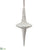 Glittered Glass Finial Ornament - White Glittered - Pack of 6