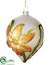 Silk Plants Direct Glittered Floral Glass Finial Ornament - Orange Yellow - Pack of 6