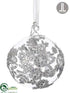 Silk Plants Direct Glass Laced Ball Ornament - Silver Clear - Pack of 6