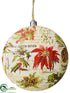 Silk Plants Direct Poinsettia, Holly Round Ornament - Red Cream - Pack of 12