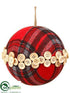 Silk Plants Direct Plaid Ball Ornament - Red Brown - Pack of 6