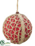 Silk Plants Direct Jute, Crochet Ball Ornament - Red Natural - Pack of 4