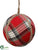 Plaid Ball Ornament - Red - Pack of 12